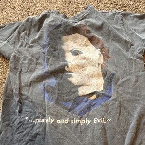 Gray Graphic Tee with Blue and Tan Design